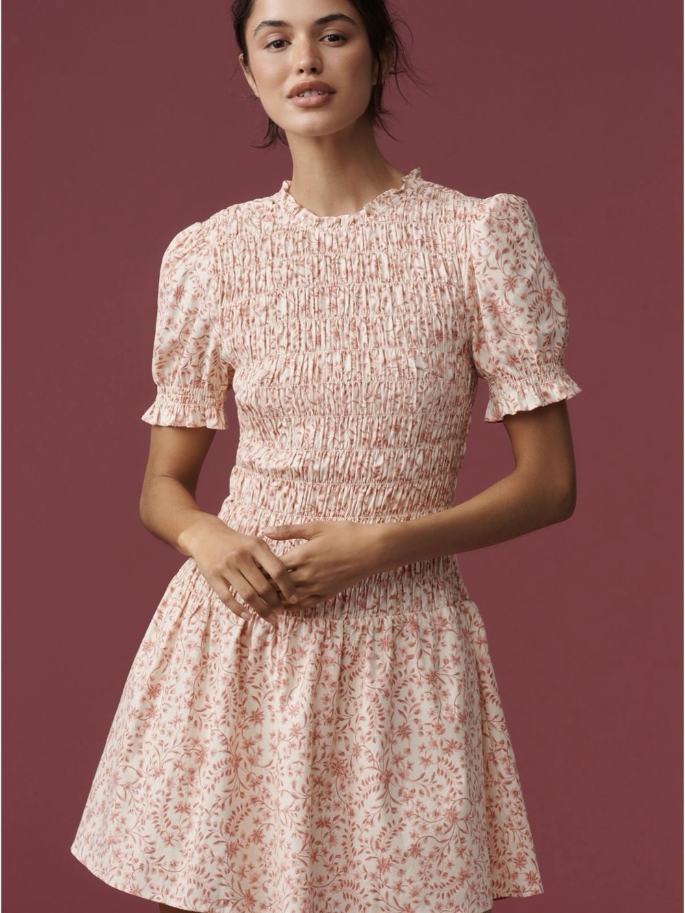 NWT Reformation Leannah smocked floral pink mini dress